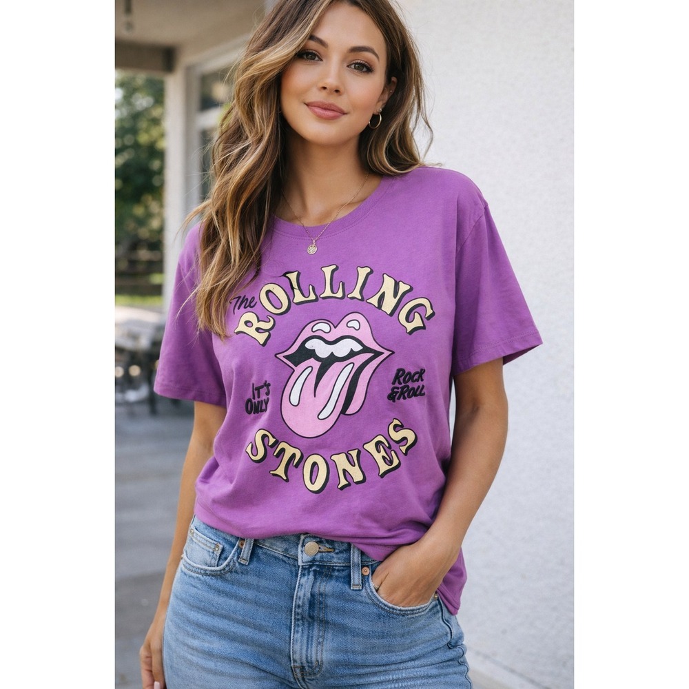 The Rolling Stones T Shirt Women's Size XL Concert Tour Band Music Purple